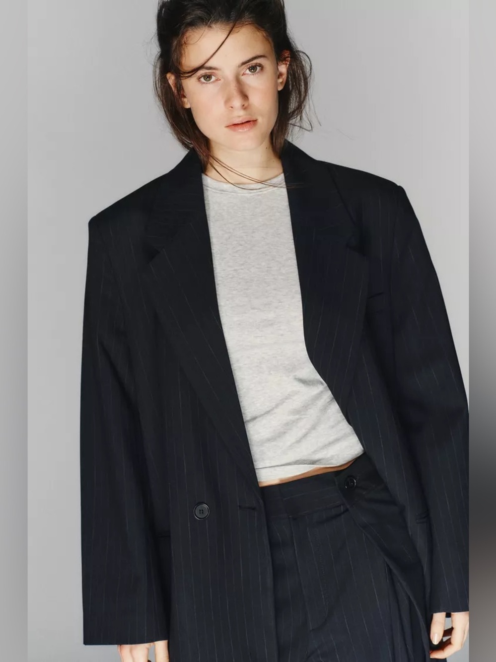 Oversized navy Pinstripe Women's Blazer. POP